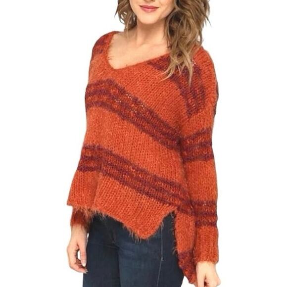 Free People Orange Paprika Linus Striped Knit Pullover Sweater - XS - Picture 1 of 6